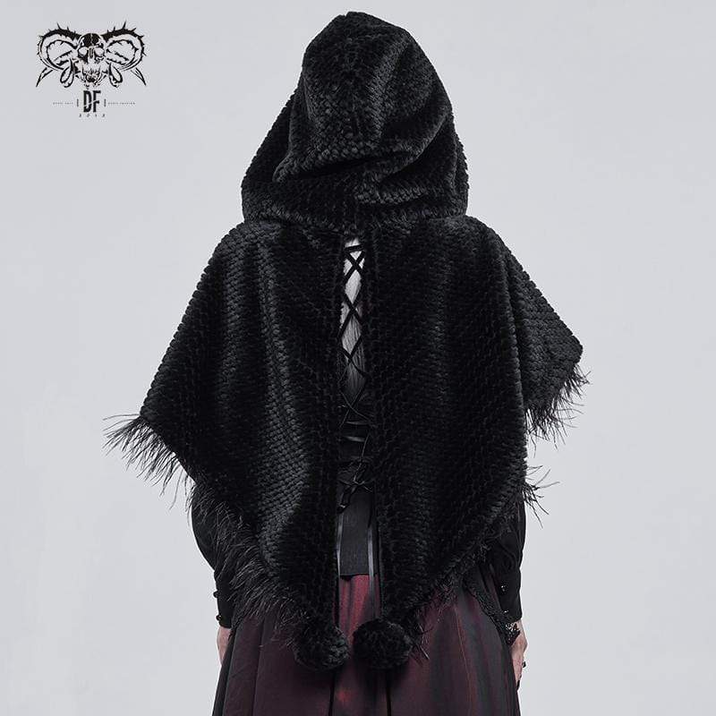 DEVIL FASHION Women's Gothic Strappy Unedged Cloak with Hood Black