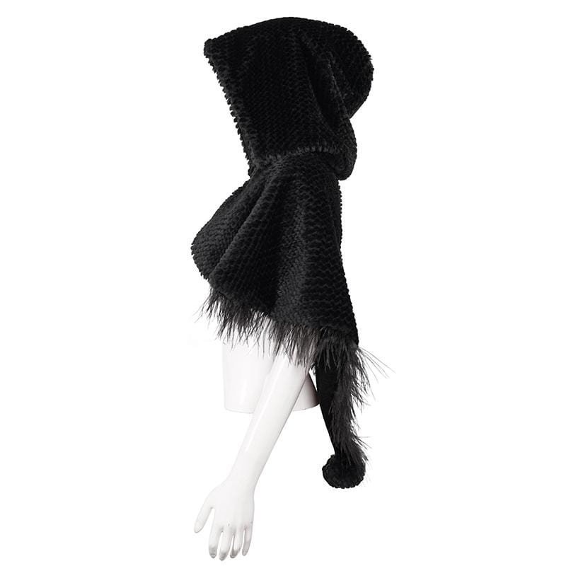 DEVIL FASHION Women's Gothic Strappy Unedged Cloak with Hood Black