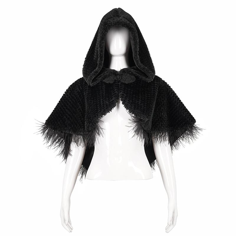 DEVIL FASHION Women's Gothic Strappy Unedged Cloak with Hood Black