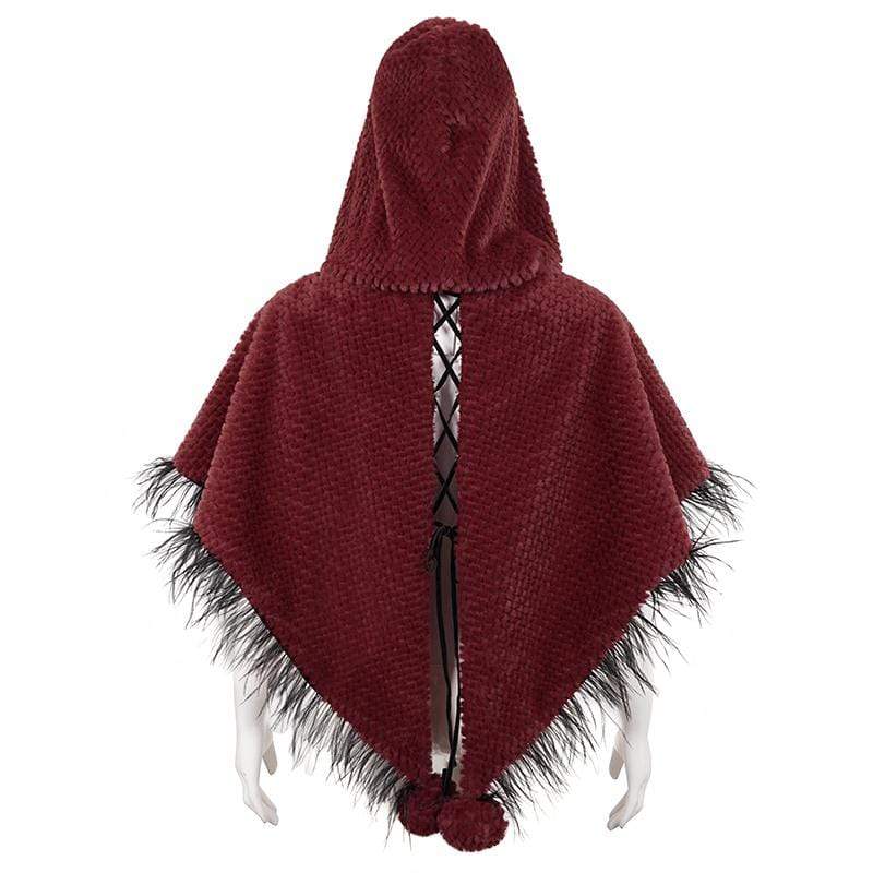 DEVIL FASHION Women's Gothic Strappy Unedged Cloak with Hood Red