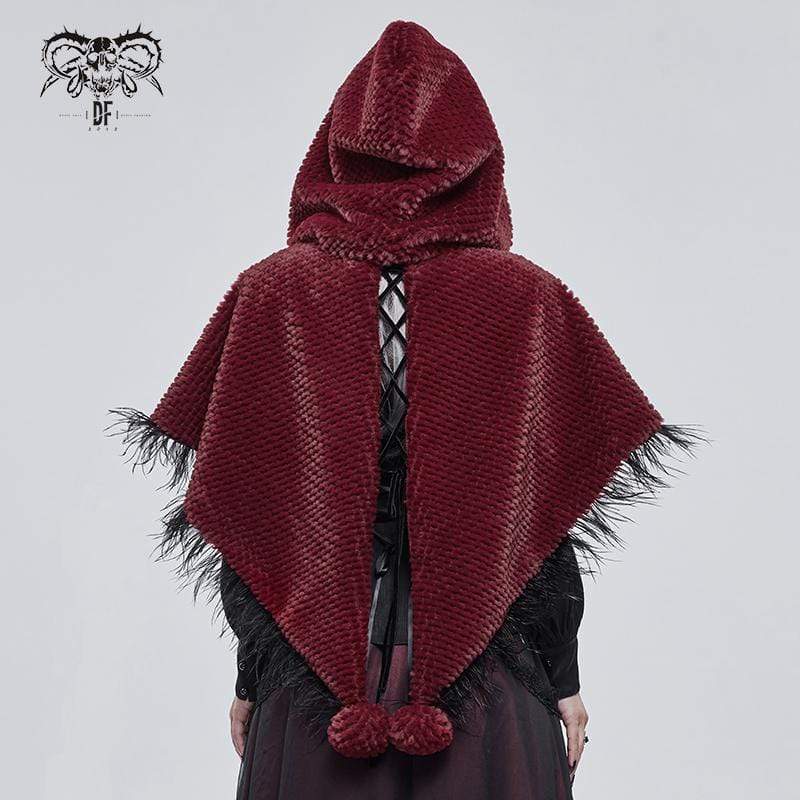 DEVIL FASHION Women's Gothic Strappy Unedged Cloak with Hood Red