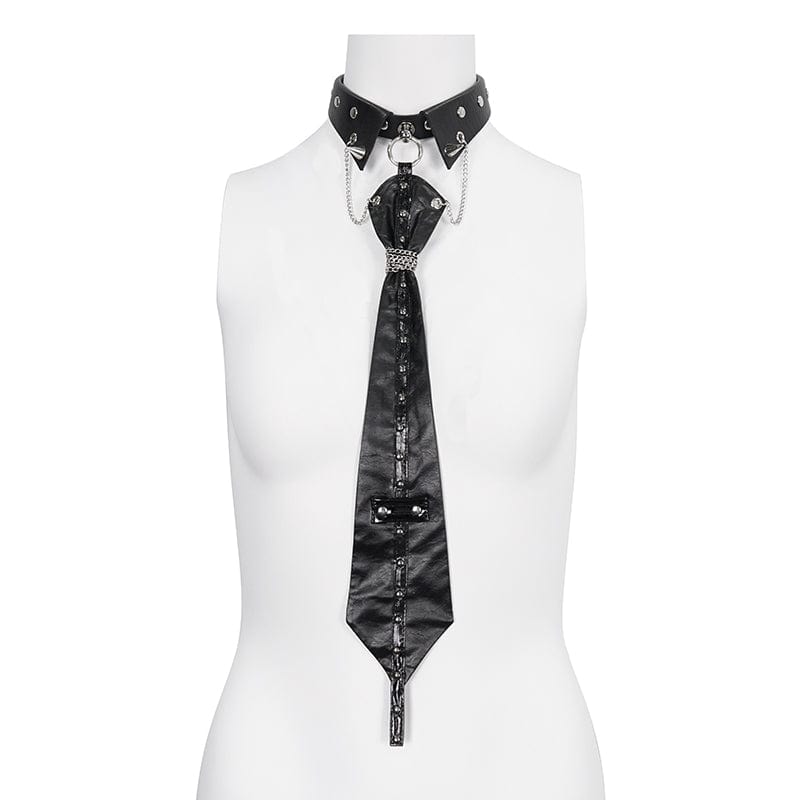 DEVIL FASHION Women's Gothic Studded Faux Leather Tie with Choker