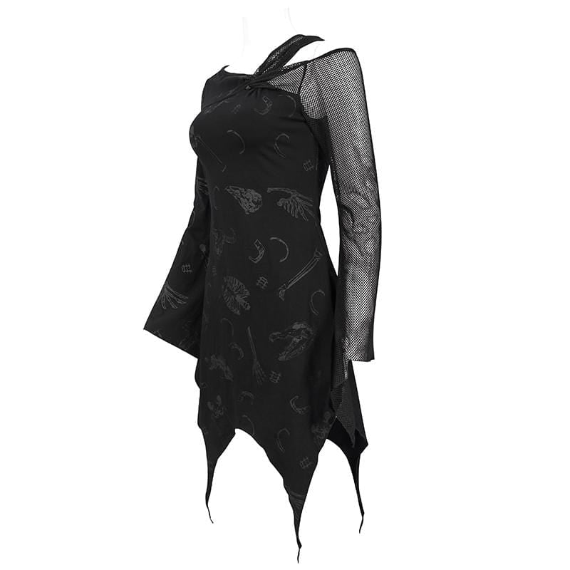 Women's Gothic Toned Horn Sleeved Mesh Splice Dress