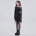 Women's Gothic Toned Horn Sleeved Mesh Splice Dress