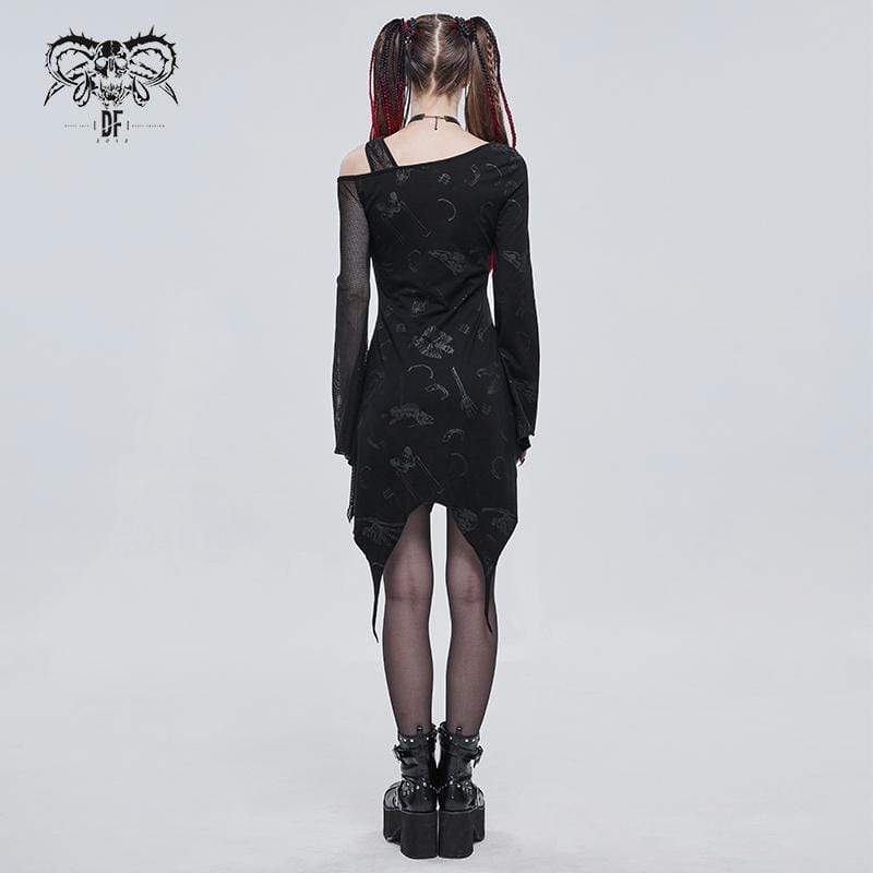 Women's Gothic Toned Horn Sleeved Mesh Splice Dress