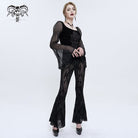 DEVIL FASHION Women's Gothic Totem Printed Sheer Flared Pants