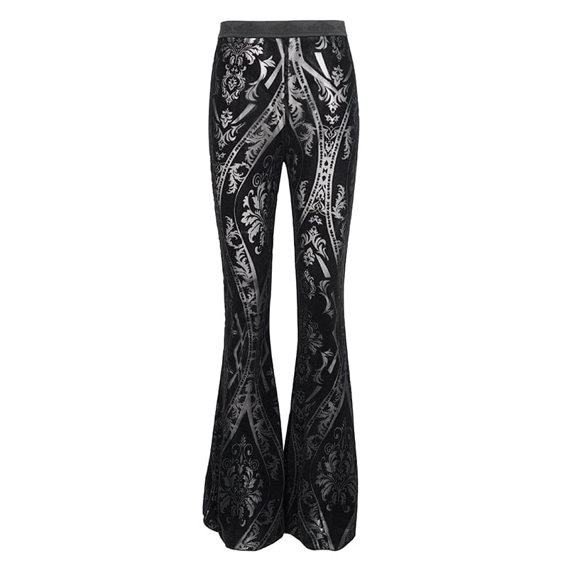 DEVIL FASHION Women's Gothic Totem Printed Sheer Flared Pants