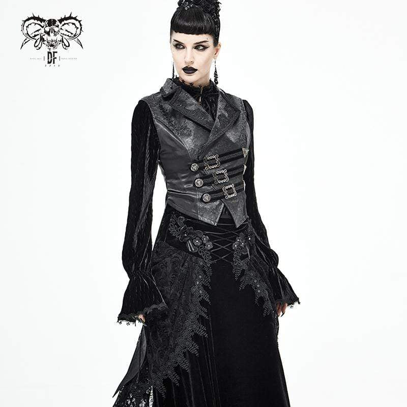 Women's Gothic Turn-down Collar Swallow-tailed Black Vest