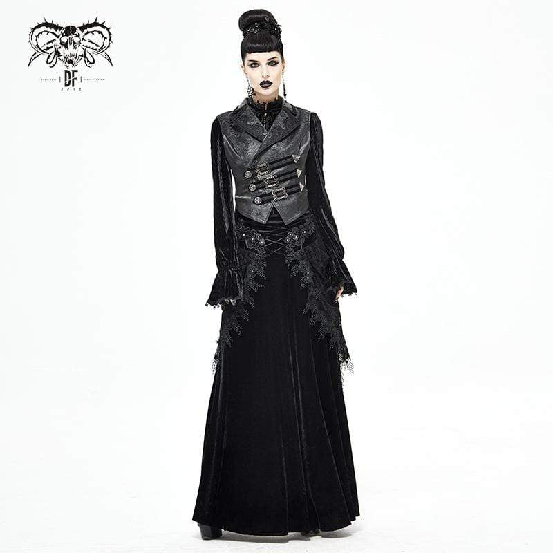 Women's Gothic Turn-down Collar Swallow-tailed Black Vest