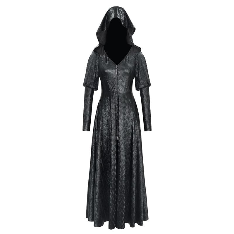 DEVIL FASHION Women's Gothic V-neck Front Zip Coats With Hood