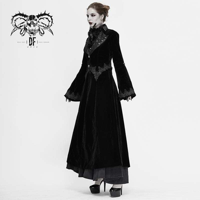 Women's Gothic Velet Large Lapel Flare Sleeve Long Coats