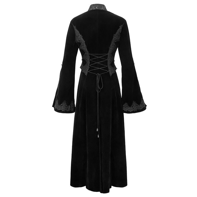 Women's Gothic Velet Large Lapel Flare Sleeve Long Coats