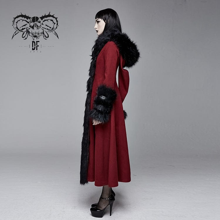 Devil Fashion Women's Gothic Winter Warm Overcoats With Detachable Fluffy Accessories