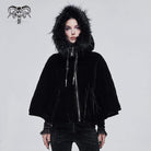 DEVIL FASHION Women's Gothic Zipper Velvet Cloak with Witch Hood