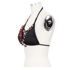 Women's Grunge Black Halterneck Bikini Top with Scottish Check Ruffles