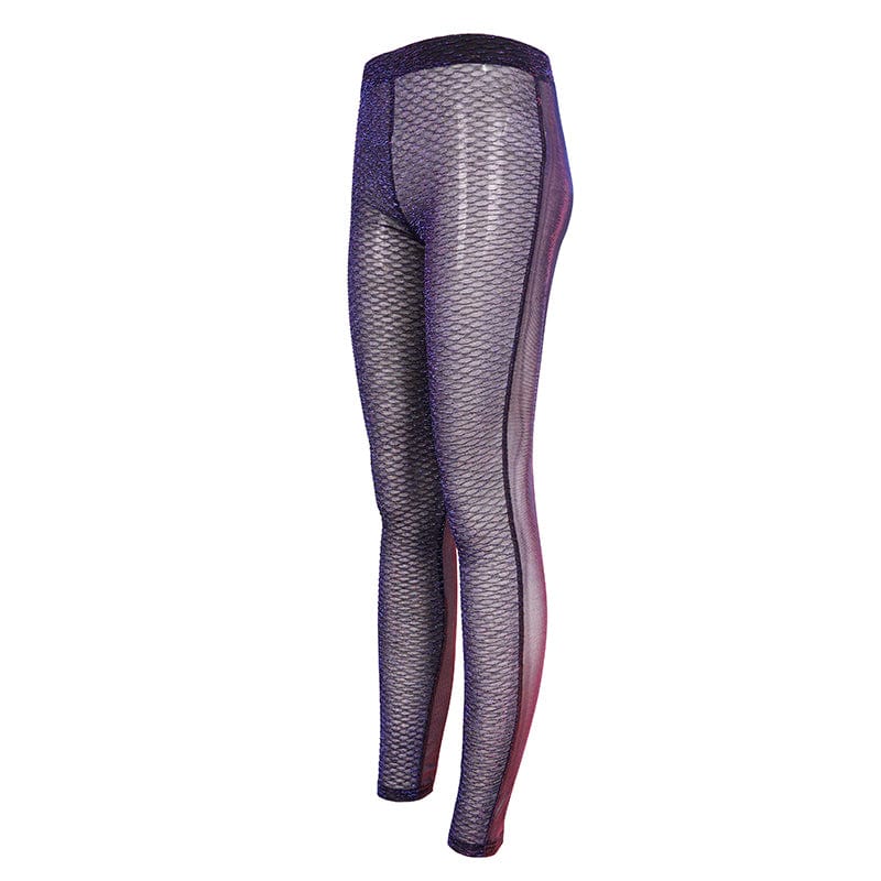 DEVIL FASHION Women's Grunge Chromatic Scaly Sheer Mesh Leggings