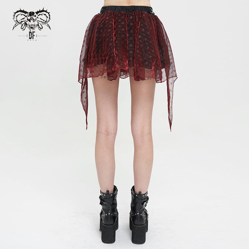 DEVIL FASHION Women's Grunge Double Color Irregular Layered Mesh Skirt