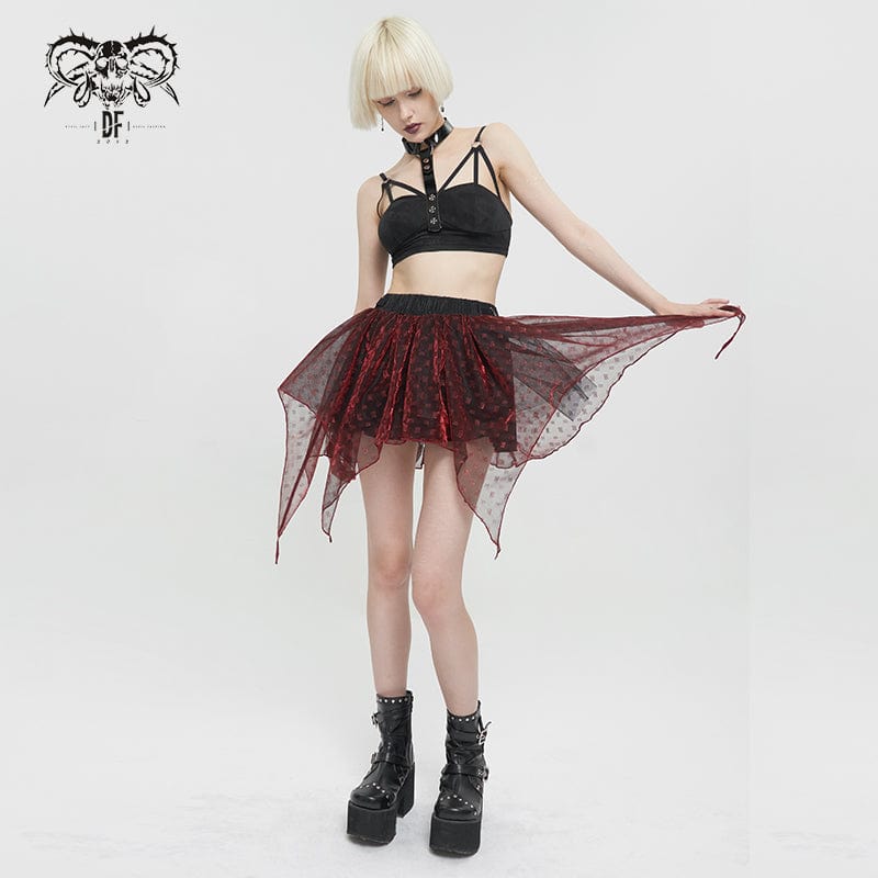 DEVIL FASHION Women's Grunge Double Color Irregular Layered Mesh Skirt
