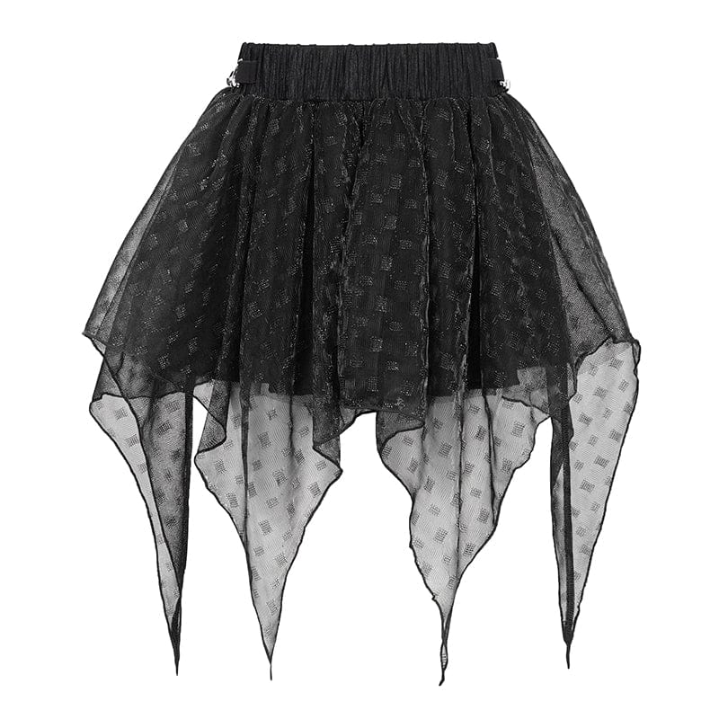 DEVIL FASHION Women's Grunge Irregular Layered Mesh Skirt