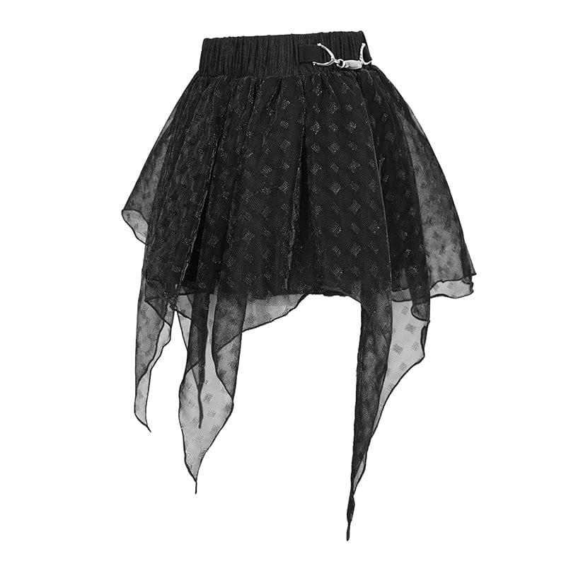 DEVIL FASHION Women's Grunge Irregular Layered Mesh Skirt