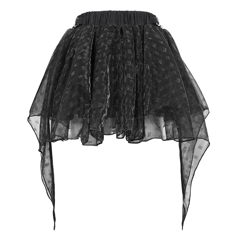 DEVIL FASHION Women's Grunge Irregular Layered Mesh Skirt
