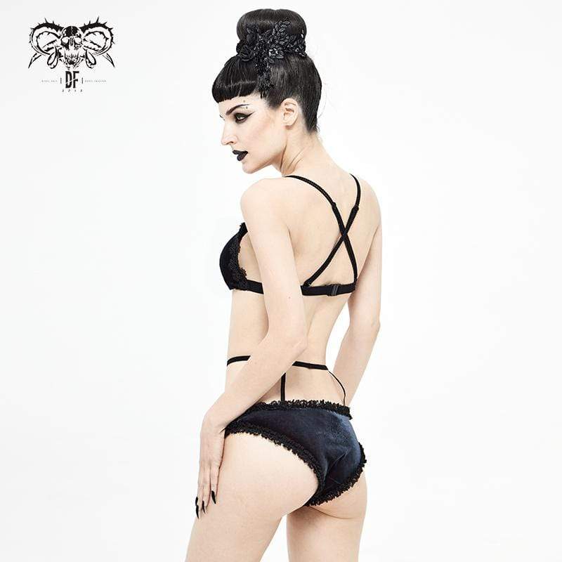 Women's Grunge Lace Black Bikini with Boyshort Bottoms