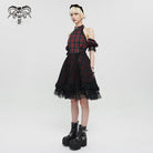 DEVIL FASHION Women's Grunge Off Shoulder Cheongsam Collar Plaid Dress