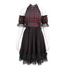 DEVIL FASHION Women's Grunge Off Shoulder Cheongsam Collar Plaid Dress