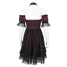 DEVIL FASHION Women's Grunge Off Shoulder Cheongsam Collar Plaid Dress