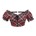Women's Grunge Red Scottish Check Lace Longline Swim Top