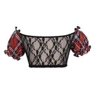 Women's Grunge Red Scottish Check Lace Longline Swim Top