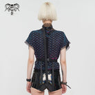 DEVIL FASHION Women's Grunge Scaly Printed Splice Mesh Crop Top with Buckle Strap
