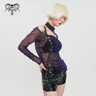 DEVIL FASHION Women's Grunge Slash Shoulder Chromatic Sheer Shirt