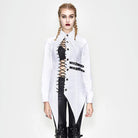DEVIL FASHION Women's Irregular Hem Punk Long Over Shirt