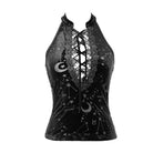 DEVIL FASHION Women's Lace-up Sheer Constellation Moon Tank Tops