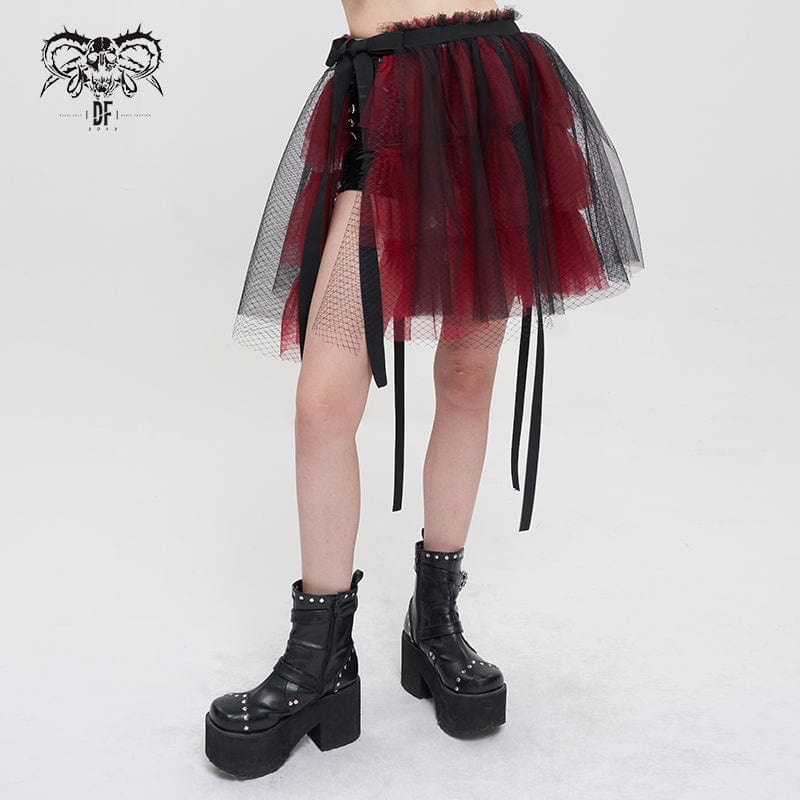 DEVIL FASHION Women's Lolita Strappy Layered Mesh Skirt