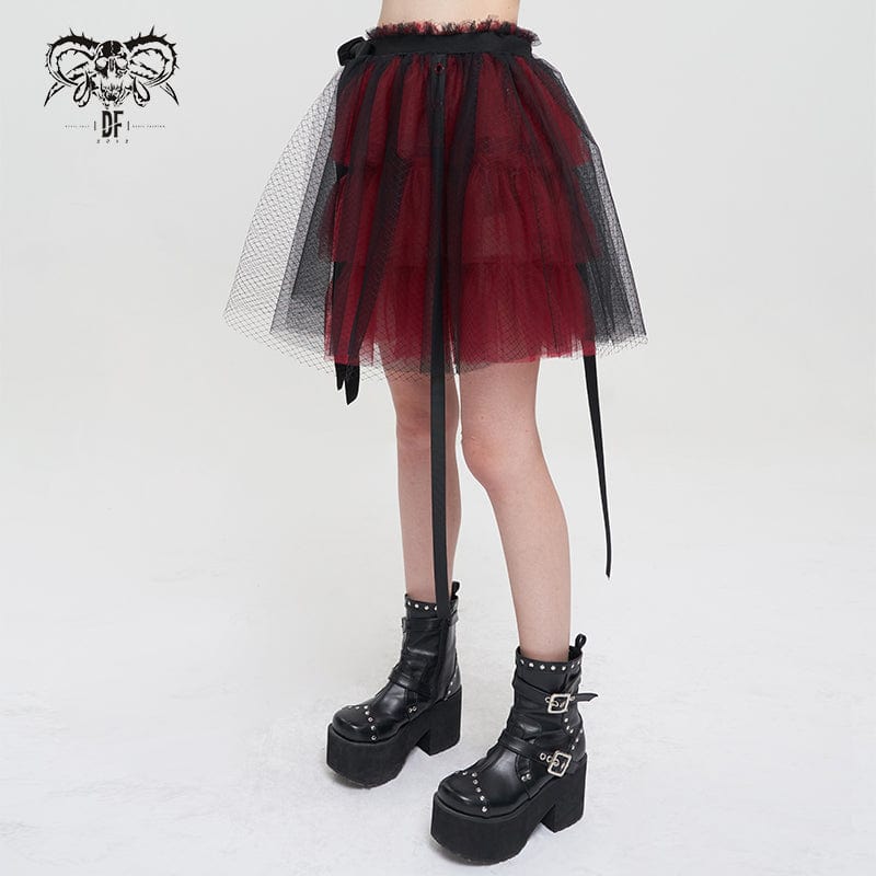 DEVIL FASHION Women's Lolita Strappy Layered Mesh Skirt
