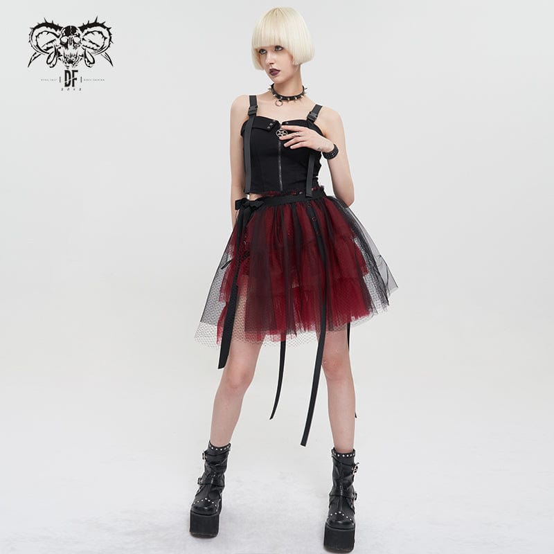 DEVIL FASHION Women's Lolita Strappy Layered Mesh Skirt