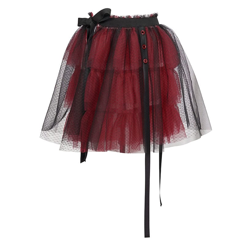 DEVIL FASHION Women's Lolita Strappy Layered Mesh Skirt