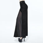 DEVIL FASHION Women's Long Punk Skirt With Sheer Net Panels