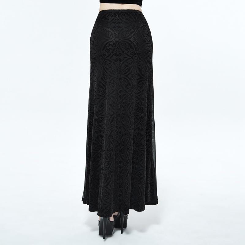 DEVIL FASHION Women's Long Punk Skirt With Sheer Net Panels