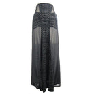 DEVIL FASHION Women's Long Punk Skirt With Sheer Net Panels