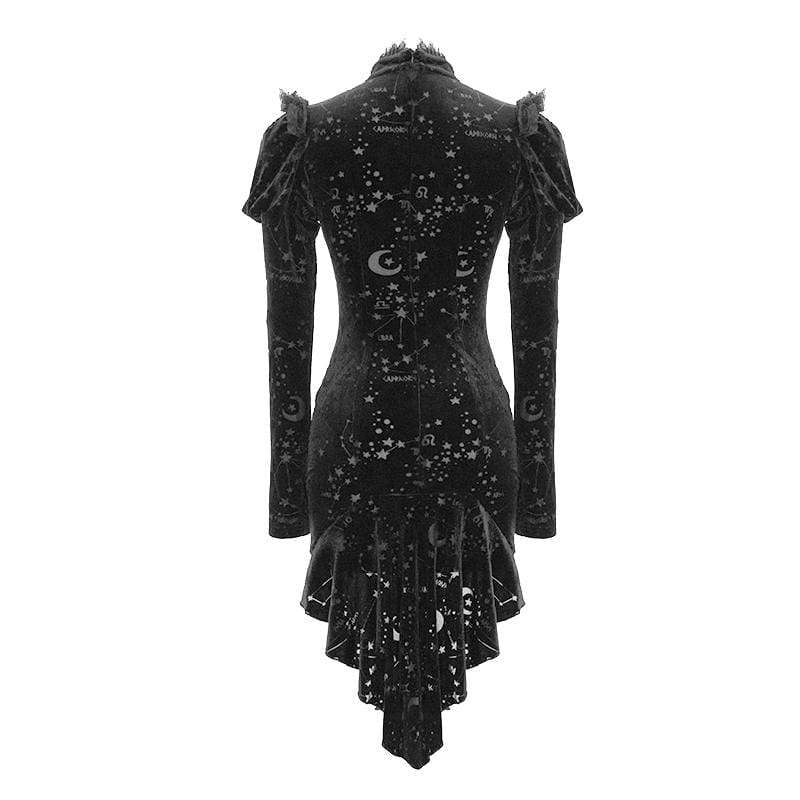DEVIL FASHION Women's Long Sleeved Before Long After Short Lace-edge Constellation Dresses
