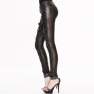 DEVIL FASHION Women's Low Rise Skinny Leather Punk Trousers