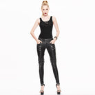 DEVIL FASHION Women's Low Rise Skinny Leather Punk Trousers