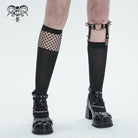 DEVIL FASHION Women's Punk Asymmetrical Mesh Splice Socks with Garter
