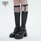 DEVIL FASHION Women's Punk Asymmetrical Mesh Splice Socks with Garter