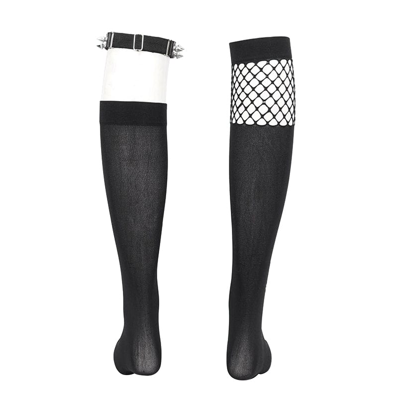 DEVIL FASHION Women's Punk Asymmetrical Mesh Splice Socks with Garter