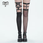 DEVIL FASHION Women's Punk Asymmetrical Studded Socks with Garter