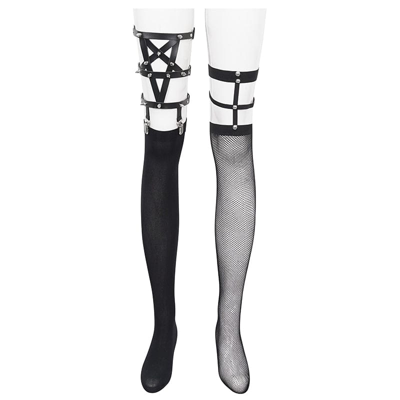 DEVIL FASHION Women's Punk Asymmetrical Studded Socks with Garter